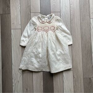 Laura Ashley Cream Dress with Pink Embroidered